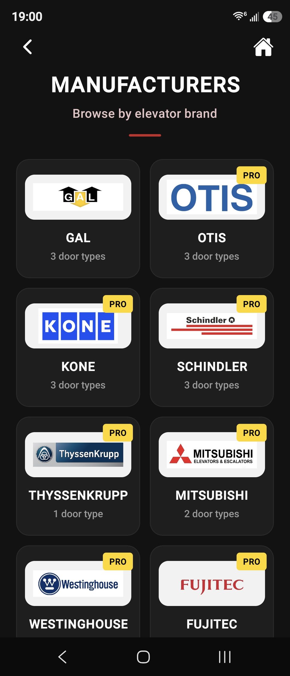 Manufacturer selection list